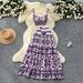 Women's Summer Blue White Porcelain Print Suit Short Tube Top Suspender Pleated Skirt 2 Piece Set with Breast Pads_ecoleips.com