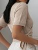 Women Lightweight Breathable Thin Knit Wrap Shirt, V-Neck Short Sleeve Side Self Tie Slim Fit Cropped Casual Knit Top_ecoleips.com