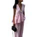 2025 Cotton V-neck Sleeveless Top Vest Long Pants For Women European And American New Style Solid Color Elegant_ecoleips.com