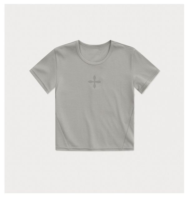 Women's Classic Sports Fitted Tee Cross Stretch Printed Short Sleeve T-Shirt Spring New Top_ecoleips.com