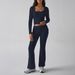 Voya Women's Foreign Trade Autumn Winter European And American Solid Color Casual Knitted Long Sleeve Top Two-piece Yoga Pants Set_ecoleips.com