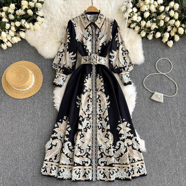 Retro Print Polo Collar Shirt Slim Waist Flattering High End French Style Plus Size Court Style New Summer_ecoleips.com