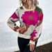 Women's Floral Jacquard Sweater – Oversized Long Sleeve Knit Top In Red/Wine/Pink/Blue (S-XL) | Cozy & Stylish_ecoleips.com