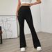 Voya Women's Spring Summer New European And American Style High-waisted Slim-fit No-belt Flared Knit Casual Long Pants Casual Flared Pants_ecoleips.com
