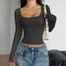 Women's Y2K Spicy Style High End Long Sleeved Solid Color T-Shirt Top Spring_ecoleips.com