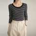 2025 High Quality Pure Cotton T-Shirt Women's Long Sleeved Striped Base Shirt 2025 Autumn New Round Neck Slim Fit Versatile_ecoleips.com