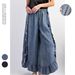 Women's Clothing Bohemian Style Washed Cotton Denim Ruffled Edge Flared Trousers_ecoleips.com