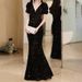 Women's Clothing Red Evening Dress Banquet Toast Dress Autumn Sequin Waist Fishtail Engagement Dress_ecoleips.com