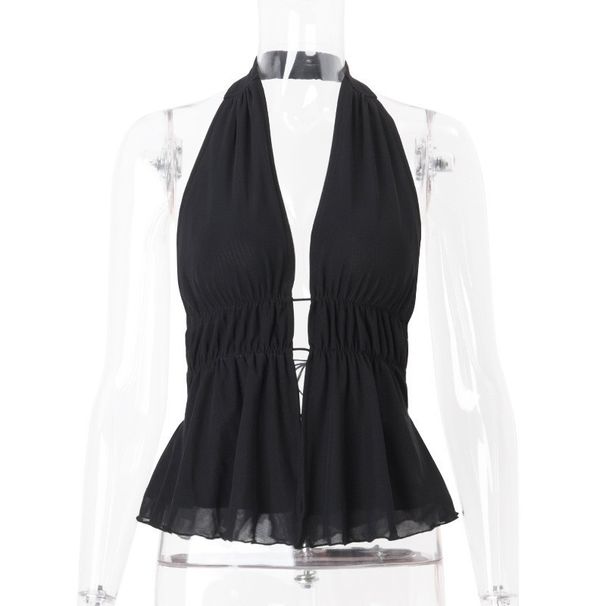 Aria Basics Aria Basics 2024 Autum New Fashio Sexy Solid Color Backless Tie Hollow Slim Halter Top For Cross-Border Europea Ad America_ecoleips.com