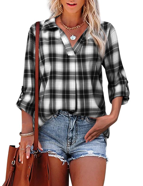 Spring/Summer V-Neck Long-Sleeved Blouse With A Stylish Collar And Loose-Fitting Design, Perfect For Women_ecoleips.com