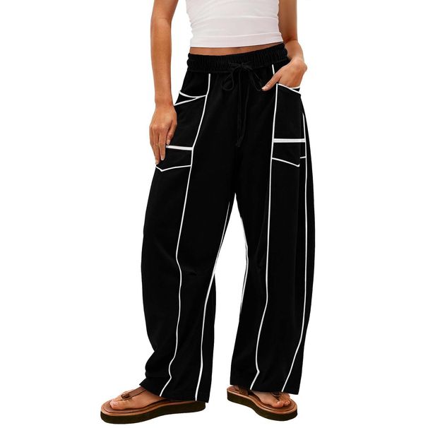 2025 Cross-Border Hot Sale Women's Loose Summer Wide-Leg Drawstring Waist Casual Pants Sweatpants_ecoleips.com