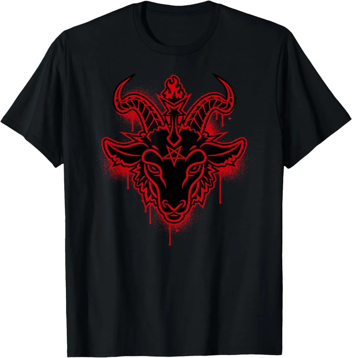 Women's T-Shirts Satanic Baphomet Goat Head With Pentagram And Paint Drips T-Shirt_ecoleips.com