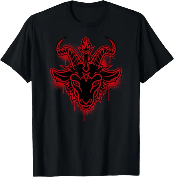 Women's T-Shirts Satanic Baphomet Goat Head With Pentagram And Paint Drips T-Shirt_ecoleips.com