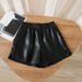 Aria Basics Elastic Waist Leather Women, High Waist, Autumn And Winter New Style, PU Loose Fit, Versatile, Stylish Wide-Leg,_ecoleips.com