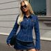K Women's New Denim Style Waist Cinched Long Sleeved Top_ecoleips.com