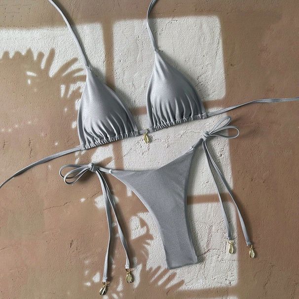 Women's Clothing Tie-Up Pleated Bikini Set – Style Solid Color Artful Pleating Two-Piece Swimsuit For Women_ecoleips.com