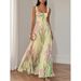 Women's Floral Suspender Dress European American Style Casual Comfortable Pleated Long Skirt for Vacation Fashion_ecoleips.com
