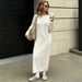 Women's Off-Shoulder Knitted Dress Lantern Sleeve Casual Sweater Long Over The Knee Loose Fit_ecoleips.com