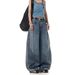 High Street Retro Washed Deconstruction Scimitar Jeans Women's Design Sense Three Bars Striped Splicing Wide Leg Trousers_ecoleips.com