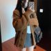Cozy Cable Knit Cardigan – Soft Polyester-Spandex Blend, Oversized Open Front Sweater For Women, Cream & Khaki (One Size Fits Most)_ecoleips.com