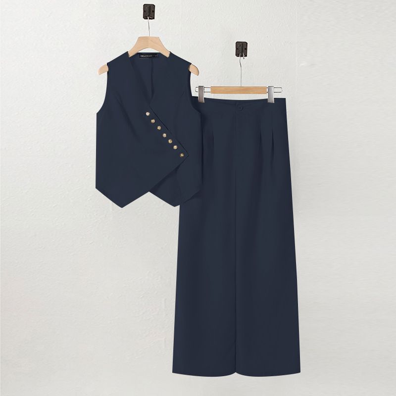 ZANZEA Women Pant Sets Irregular Buttons Vests Wide Leg Trouser Pant Suits Stylish Elegant 2pcs Outfit Streetwear Office Tops_ecoleips.com