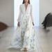 Verve 2025 Women's Fashion Digital Print Long Sleeve V-neck Patchwork Maxi Dress_ecoleips.com