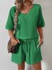 Women's Clothing Spring And Summer New Holiday Leisure V Neck Short Sleeved Top And Shorts Set_ecoleips.com
