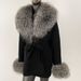 Women’s Luxe Fox Fur Collar Cardigan – Oversized Knit Sweater Coat, Mid-Length Bathrobe Style_ecoleips.com