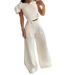 Women's Fashion Solid Color Single Room Petal Sleeve High Waist Temperament Pants Suit For Women_ecoleips.com