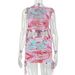 Women's Fashion Vacation Travel Dress Set European And American Style Printed Sweet Asymmetrical Top Short Two Piece Set_ecoleips.com