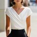 Women's V Neck Crossover Short Sleeved Top, Slim Fit, Commuting Style, Wrap Around, Fashionable And Versatile Base Layer._ecoleips.com