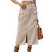 Women's Clothing Summer New Washed Lace Up Workwear Denim Slit Skirt_ecoleips.com