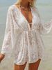 Women's Beach Swimsuit Sun Protection Dress European American Style Popular Sexy Semi Sheer Long Sleeves Waist Tie Ruched Design_ecoleips.com
