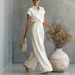Spring/Summer Women's Fashion Set Casual Solid Color Shirt And Wide Leg Pants Two-Piece Outfit_ecoleips.com