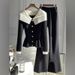 Women’s Clothing Unique Design, Contrast Color Stitching Collar Top, High Waist, Slimming, Slightly Flared Pants, Versatile Two Piece Suit, Trendy_ecoleips.com