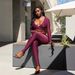Women's V Neck Cross Strap Long Sleeve Top And Hip Lifting Pants Set European American Style Autumn New Clothing_ecoleips.com