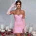 Women's Clothing Autumn And Winter Slim Slit Sexy Short Skirt Dress With Gloves_ecoleips.com