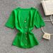 Elegant V-Neck Knit Top For Women – Breathable Summer Pullover With Single Button Detail_ecoleips.com