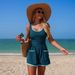 Women's One Piece Swimsuit European American Style Solid Color Cross Border Conservative Sporty Bikini_ecoleips.com