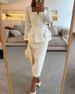 Women's Clothing Suit Autumn Square Collar Casual Solid Color Waist Two piece Suit_ecoleips.com