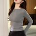 2025 #Selection Of Premium Products # One Word Small Round Neck Slim Fit And Slimming T-Shirt For Women With Long Sleeves,_ecoleips.com