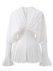 Fashion Women Blouses Solid Color V-neck Puff Sleeve Folds Girdle Waist Slim Pullover Shirts Button Up Designer Shirt Women L4SW_ecoleips.com