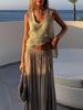 2026 Women's Summer New Solid Color Versatile Hollow Knitted Sequined Vest Loose Sleeveless Vest Sexy V-Neck Top For Women_ecoleips.com