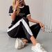 Men's Summer Letter Print Short Sleeve T-Shirt & Drawstring Pants Set - Lightweight Polyester Casual Outfit For Streetwear & Travel (Black, White)_ecoleips.com