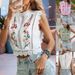 Women's Clothing Lace Embroidery Plant Round Neck Sleeveless Hollow T Shirt Chiffon Shirt_ecoleips.com