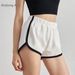 Women's High-Waisted Retro Color-Block Sports Shorts Thin Elastic Waistband Slit Hem Spring Summer Outerwear Yoga Three Point Pants_ecoleips.com