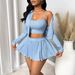 Summer New Women's Three-Piece Solid Color Slim Fit Simple Casual Top And Skirt Set_ecoleips.com