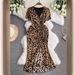 Leopard Print Slim Fit Dress for Women V Neck Long Sleeve Sexy Summer Style with Slit Waist Medium Length Hip Skirt_ecoleips.com