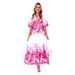 2025 New Spring Summer Puff Sleeve V-neck Women's With Printed Fairy Style Mid-length Elegant Flared Dress_ecoleips.com