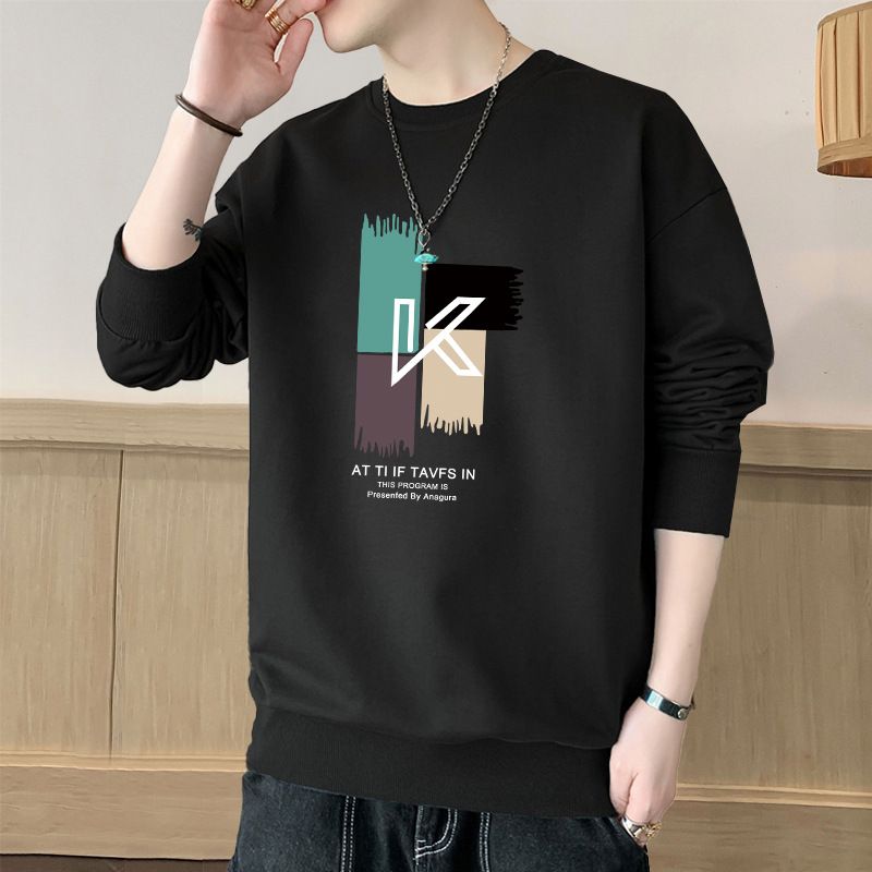 Men's Crew Neck Sweatshirt, T Shirt, Base Layer, Trendy Loose Pullover Casual Top, Autumn And Winter Fleece Lined Thick Long Sleeve_ecoleips.com